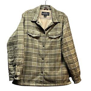VTG Woolrich Fleece Lined Jacket Green Tan Strips Checked Sherpa-lined Flannel M